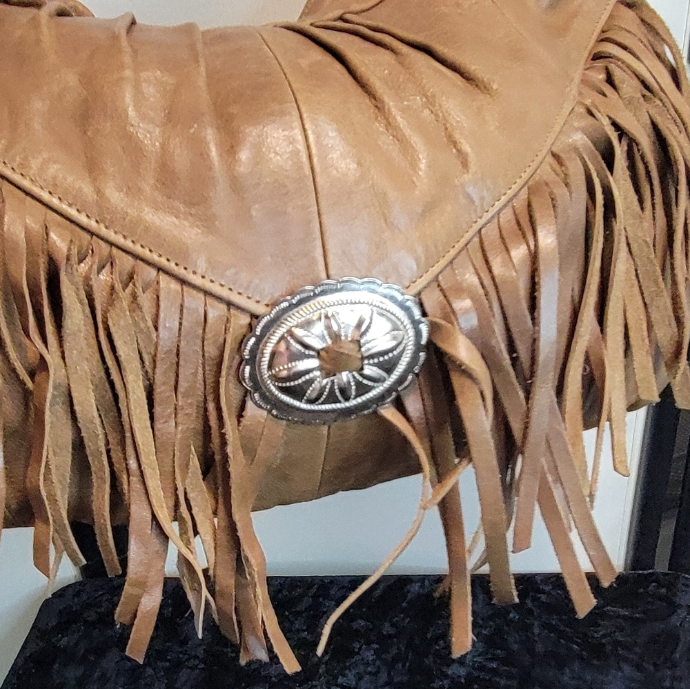 Fringe Leather Silver Detail Large Purse Boho Western Bag - Picture 7 of 16